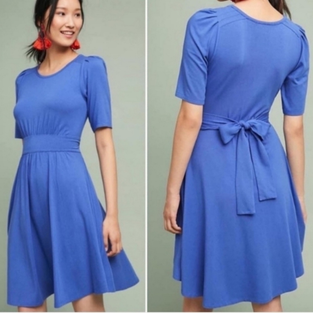 Maeve by Anthropologie Blue Valencia Belted Dress Size Small